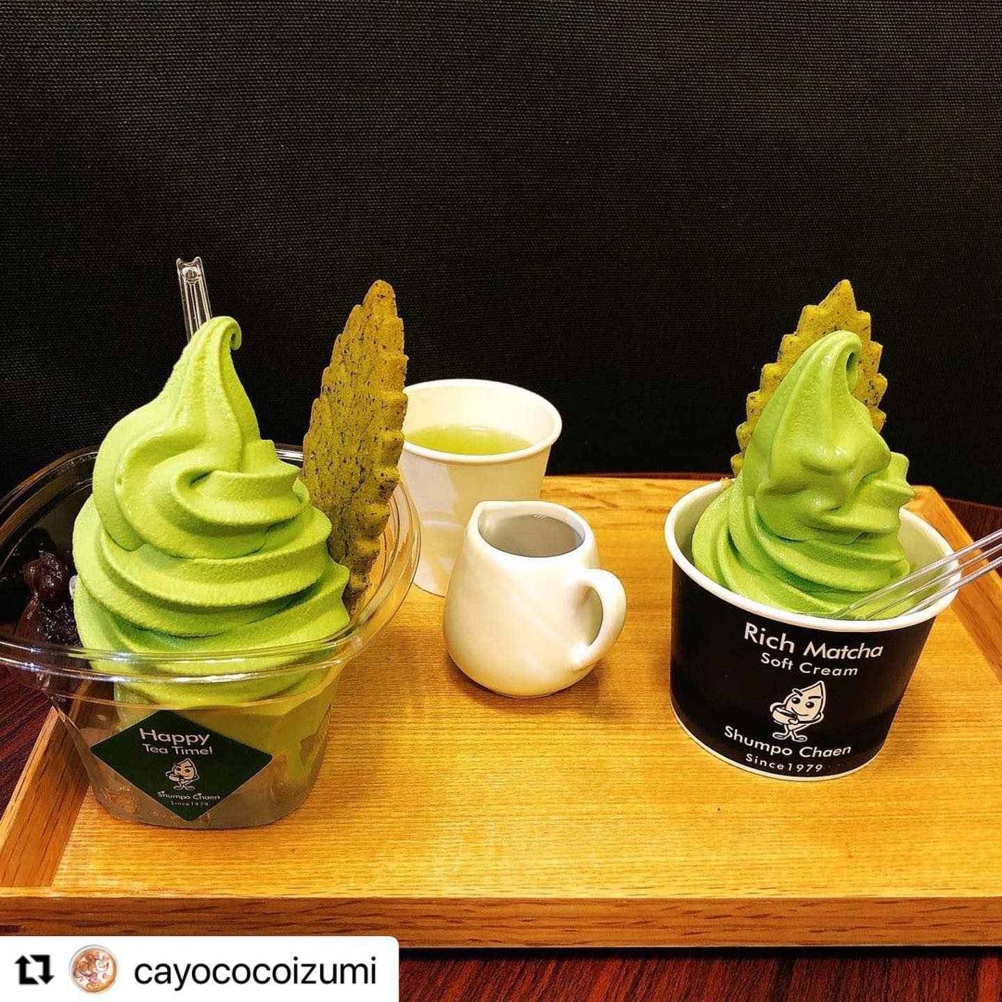 @cayococoizumi 様の美味しそうな「あんみつパフェ」と「濃厚抹茶ソフト」の写真をシェアさせていただきます。投稿ありがとうございます！あんみつパフェは黒蜜をたっぷりかけていただくとまた一味一味違う美味しさを味わうことができます！ぜひご賞味ください！