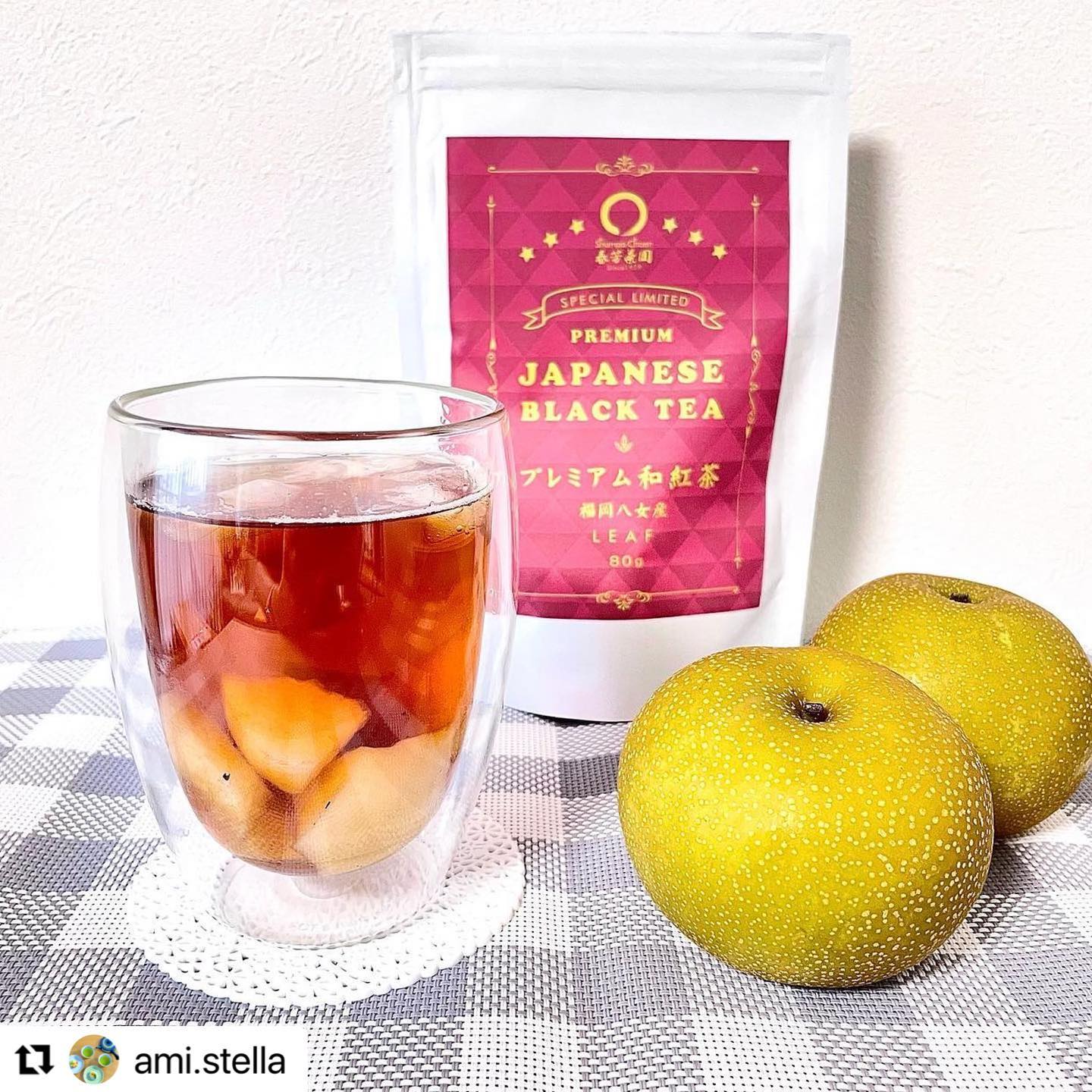 プレミアム和紅茶をつかったアレンジティーをご紹介いただきました！「プレミアム和紅茶」の旨味と梨のジューシーさが絶対合う！！！今おすすめのアレンジティーです！！炭酸とハーフ＆ハーフでも美味しそう！！